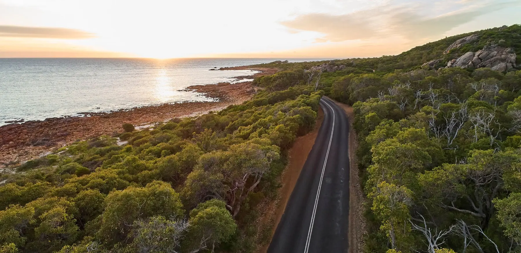 Coastal road near Point Picquet by Dunsborough at sunset